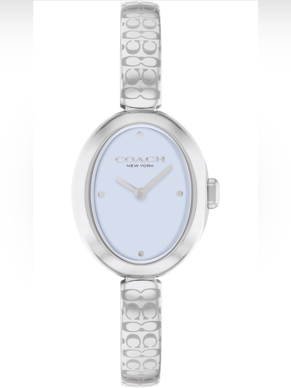 Coach Silver-Tone Bracelet Watch with Light Blue Oval Dial